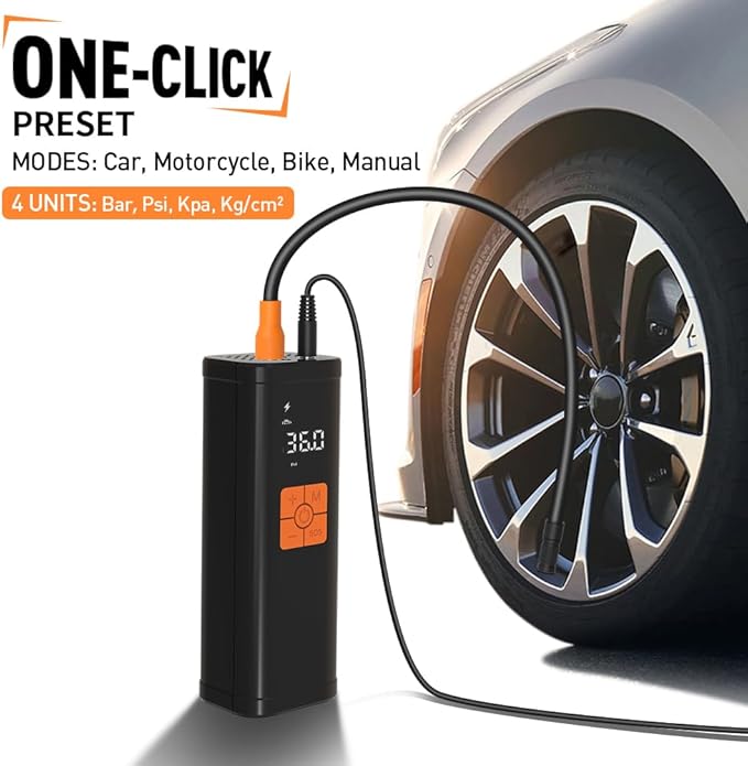 Tire Inflator Portable Air Compressor -150PSI Fast Inflation with Digital Tire Pressure Gauge, Accurate Dual LCD Display & LED Light, for Car/Motorcycle/E-Bike/Ball-One Click Smart Air Pump