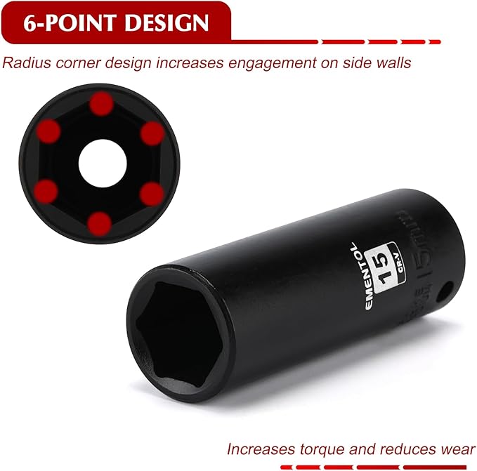 EMENTOL 3/8" Drive Impact Socket Set, 27PCS, Metric(7mm to 19mm), Deep and Shallow, 6 Point, Includes Drill Bit Adapter