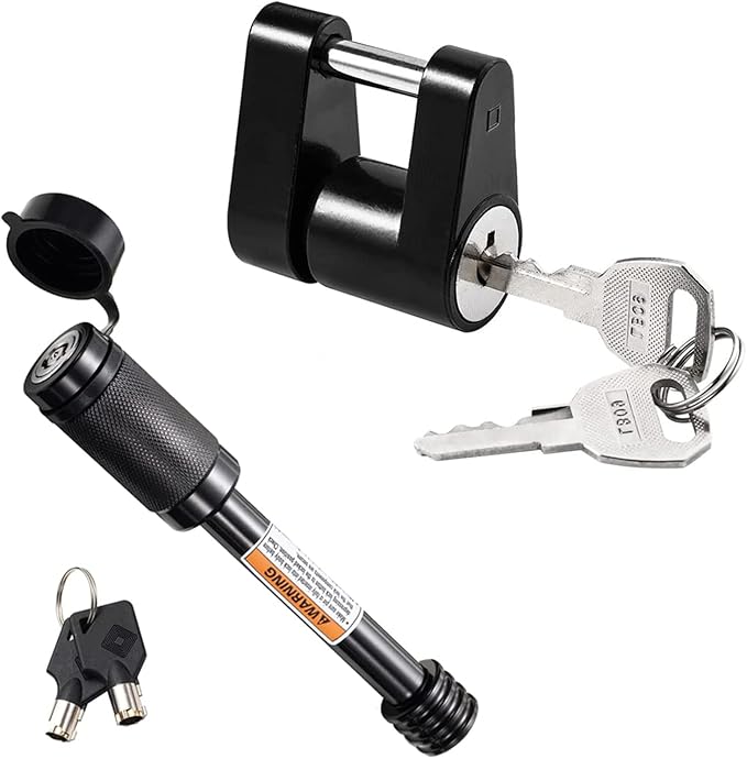 CZC AUTO Hitch Lock Set, Dia 5/8 Inch Trailer Hitch Lock Hitch Receiver Pin Lock for Class III IV 2" and 2-1/2" Receiver, Dia 1/4 Inch Hitch Coupler Lock with 3/4 Inch Span Fits Latch-Type Couplers