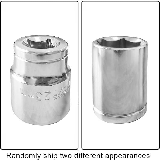 Utoolmart Shallow Socket, 1/2-Inches Drive 6-Point 23mm Metric Socket, Chrome Vanadium Steel Chrome Finish, for General Repairs