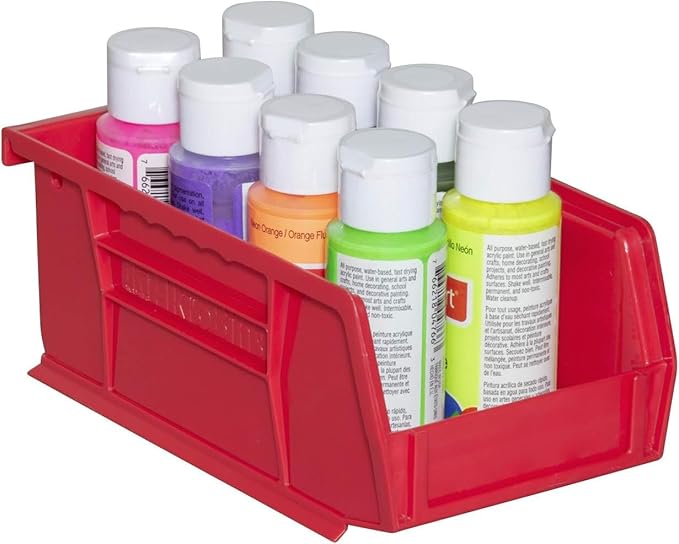 Akro-Mils 30220 AkroBins Plastic Storage Bins, Space-Saving Stackable Bins for Garage, Pantry, Craft Organization, 7" x 4" x 3", Red, 24-Pack