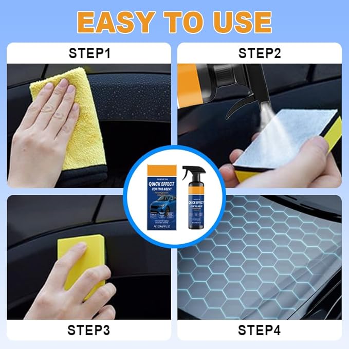 Car Coating Spray, Quick Effect Coating Agent, Oil Film Emulsion Glass Cleaner, Polish Spray Waterless Wash Wax for Scratches (2PC+Sponge+Cloth)