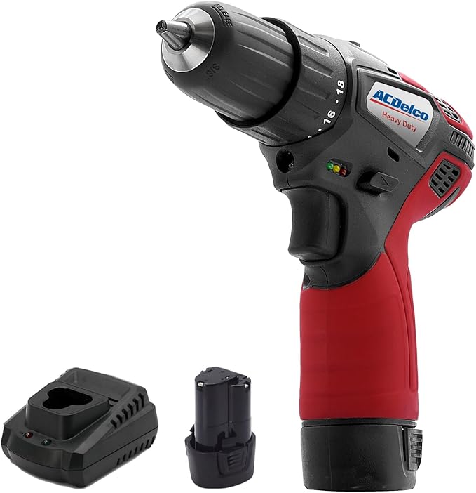 ACDelco ARD12119P 12V Cordless Li-ion 3/8” 265 In-lbs. 2 Speed Compact Drill Driver Tool Kit with 2 Batteries