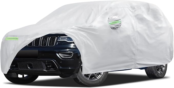 Car Cover Custom Fit for Jeep Grand Cherokee 2000-2026, Migaven Waterproof Full Exterior Cover Sun Rain Protection with Door Zipper and Cotton Lining, Silver