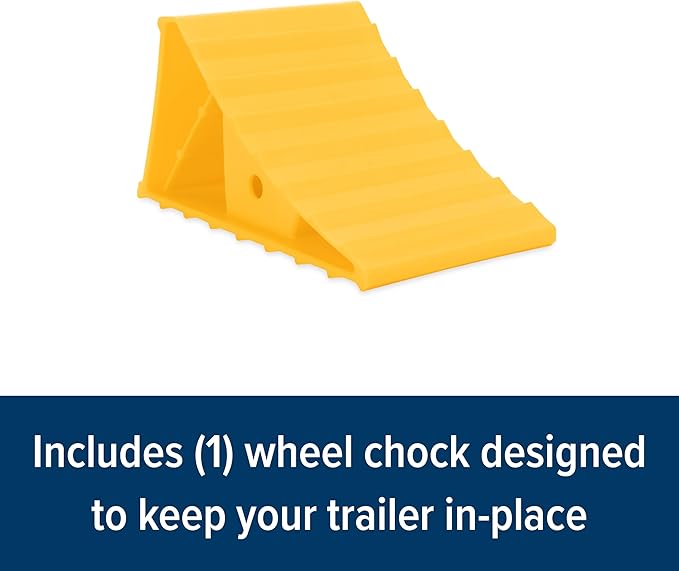 Camco Standard Wheel Chock for Trailers & RVs - Heavy Duty Trailer Wheel Chock Constructed of Durable Plastic w/UV inhibitors - for Use w/Tires Up to 26-inches - Re-Hitch in Confidence - 44412