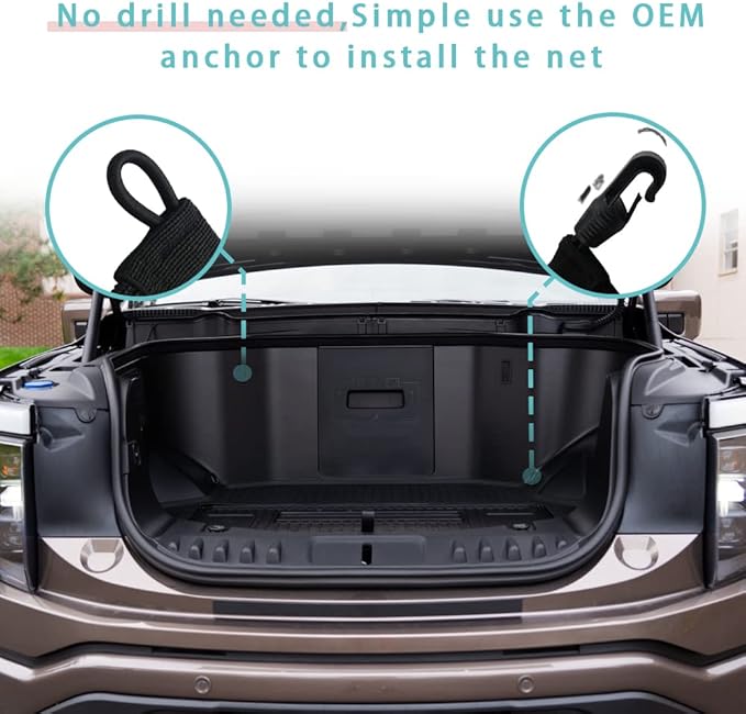 BestEvMod Envelope Style Front Trunk Frunk Cargo Net Compatible with 2026 2025 2022-2024 Ford F-150 Lightning Accessories Extra Strong Hook Stretchable Elastic Mesh (Stand Envelope Net)
