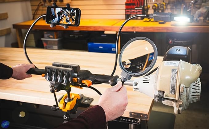 Work IQ Tools IQ Connect | Hands-Free Accessory System with 3 Bench Mounts | Includes Magnifying Glass, Rechargeable Work Light & Cell Phone Holder | Work Bench Accessories Compatible with IQ Vise