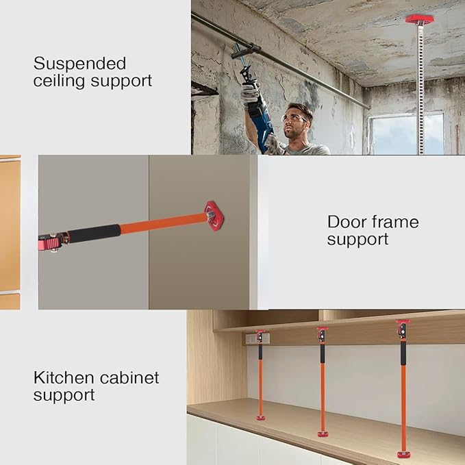 MOETER Adjustable Support Pole, 2 Pack Cabinet Jack Support Pole, 23.6 to 39.4 Inches 3rd Hand Support System, Premium Steel Cabinet Lift Jack, 132 LB Capacity for Cabinet, Cargo Bars, Drywall