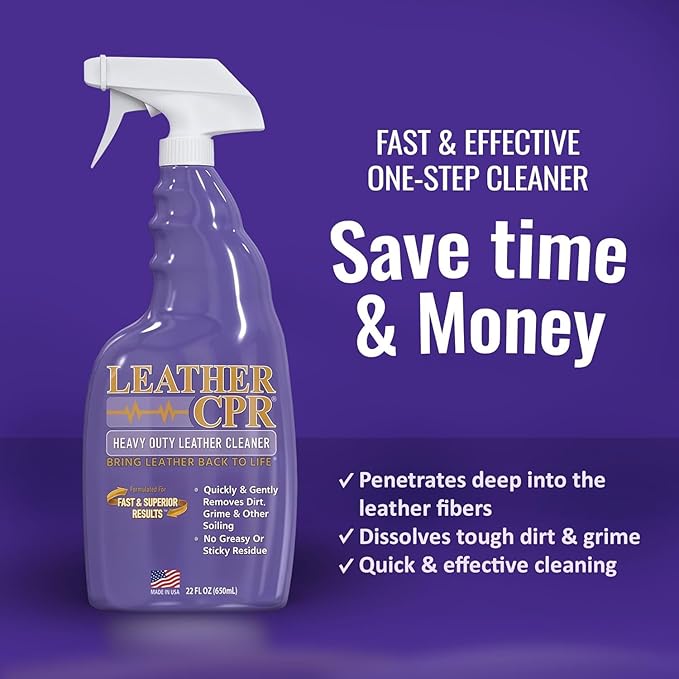Leather CPR Heavy Duty Leather Cleaner - Car Interior Cleaner For Heavy Dirt & Grime, Heavily Soiled Furniture Leather Cleaner For Couch, Car Seat,Purses, Shoes, Boots, & More (22 Ounce (Pack of 2))