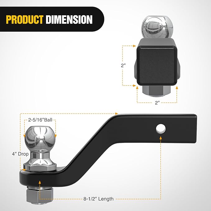 Nilight Forged Trailer Hitch Mount with 2-5/16-Inch Ball Fits 2 Inch Receiver Square 5/8" Hitch Pin Clip 15000 lbs 4" Drop, 1-1/4” Hole, Gloss Black Powder Coat