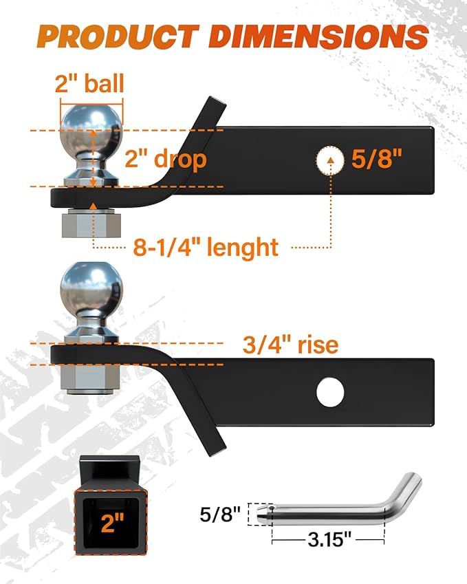 DEEAGLE 2 inch Ball Hitch with Pin, Heavy Duty Steel Receiver Hitches, Trailer Ball Hitch Fits 2 inch Receiver, 6000lbs, 2 in Drop