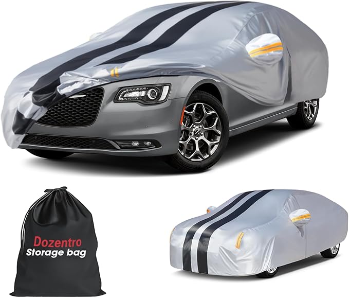 Multi-Layer Car Cover Custom Fit for Chrysler 300(2004-2026), 100% Waterproof All Weather for Automobiles, Gift with Towel, Heavy Duty Car Covers for Rain Sun UV Protection with Door Zipper