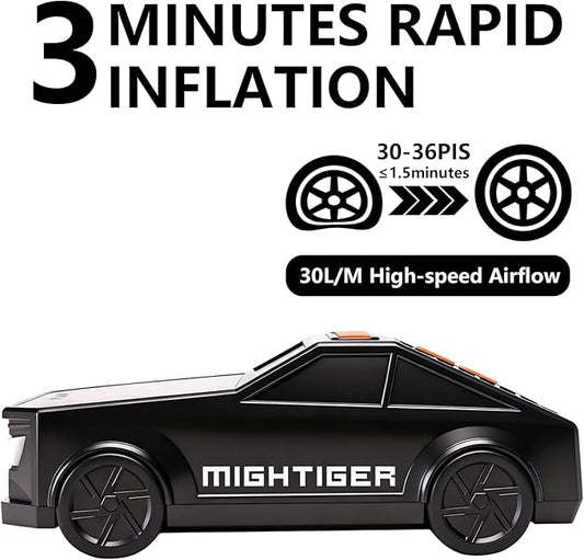 Car-Shaped Air Pump with Bluetooth, 3 * 2000mAh Battery, Tire Inflator Portable Air Compressor withDigital Gauge, Fast Inflation for Car Tires, Balls, Bikes, Motorcycles