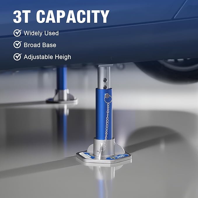 YELLOW JACKET 3 Ton Aluminum Jack Stands with Locking Support Pins for Cars, SUVs, and Light Duty Trucks, Blue/Silver, 1 Pair