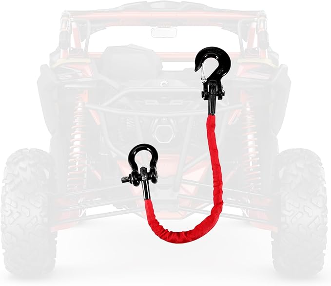 2FT ATV Recovery Strap 18000lb with Winch Hook and D Ring Shackle Synthetic Tow Recovery Rope with Loops Premium Mudding Accessories