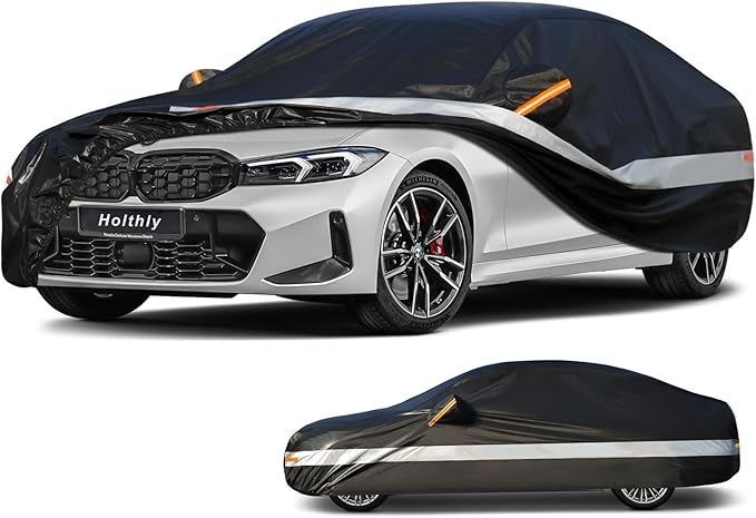 10 Layers Car Cover Custom Fit for BMW 3 Series 320i 328i 330i 335i M340i (2013-2025), Waterproof All Weather for Automobiles, Outdoor Full Cover Sun Dust Rain Protection with Cotton. Black
