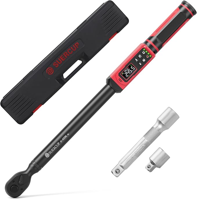1/2-inch Drive Digital Torque Wrench (4.4-295 Ft.lb/6-400Nm), ±1% Accuracy Digital Torque Wrench with Buzzer and LED Alarm,9 Preset Mode and Four Units of Measure for Car, Moto and Bike, DIY