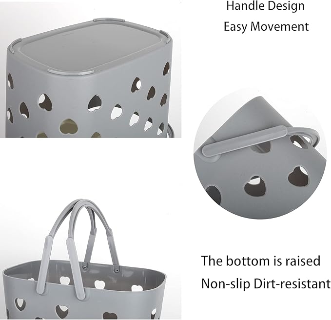 Anyoifax Portable Shower Caddy Tote Plastic Storage Basket with Handle Box Organizer Bin for Bathroom, College Dorm, Pantry, Kitchen, 2 Pack, Grey