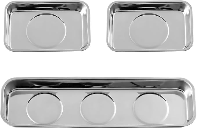 3 Pcs Magnetic Parts Tray, Magnetic Tool Tray, Stainless Steel Magnetic Tray Holder for Screws, Parts, and Drill Bits, Magnetic Base