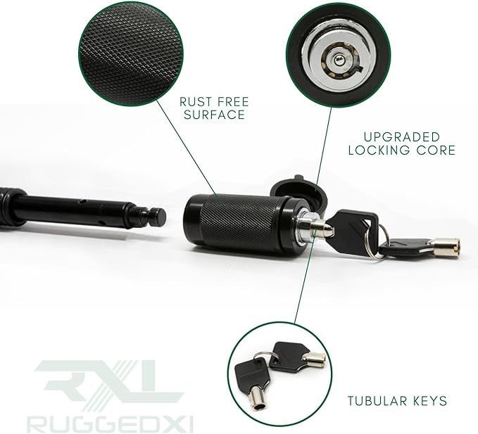 Tiger Lock 5/8" Black Trailer Hitch Locking Pin - Anti-Rattle Tow Hitch Receiver Lock, fits Class III - V Hitches with 2" and 2.5" Receivers