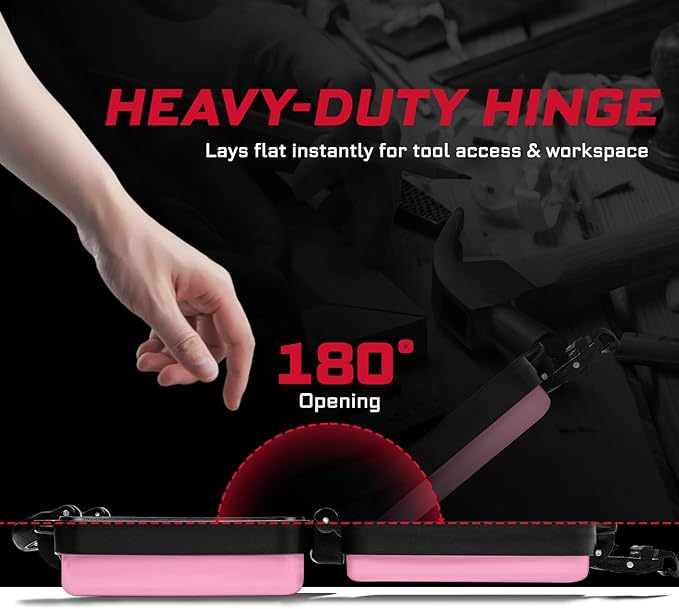 Geinxurn 11”Pink Tools Box, Portable Steel Heavy-duty Tool Case with Safety Latch and Handle for Tools Storage and Organizers, Home DIY