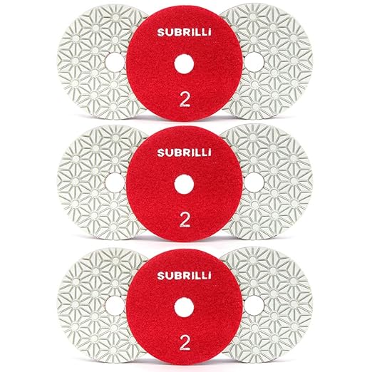 4" Dry/Wet 3 Step Diamond Polishing Pads 9-Pcs Step 2 for Granite Marble Quartz Concrete
