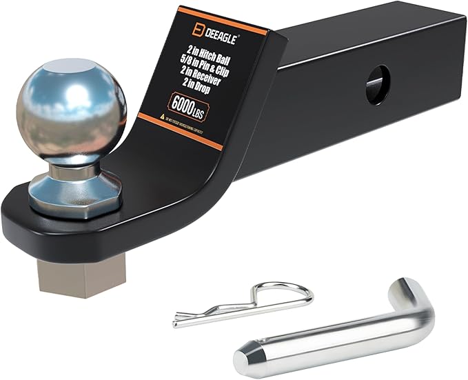 DEEAGLE 2 inch Ball Hitch with Pin, Heavy Duty Steel Receiver Hitches, Trailer Ball Hitch Fits 2 inch Receiver, 6000lbs, 2 in Drop