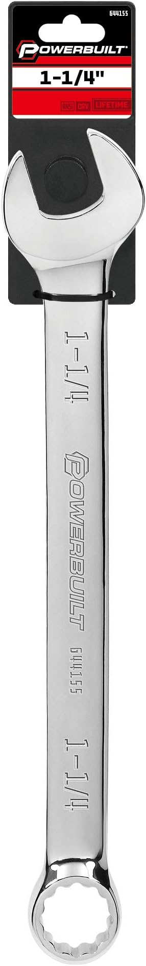 Powerbuilt 1-1/4 inch SAE Combination Wrench, 12 Point Double Ended Box and Open End, 15 Degree Offset Polished 644155