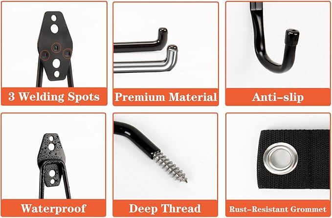 TocTen Garage Hooks, 14 Pack Garage Storage Hook Heavy Duty Solid Steel Wall Hooks, Wall Mount Garage Bike Hooks with Anti-Slip Coating Utility Hooks for Hanging Bike Ropes Garden Tools (Black)