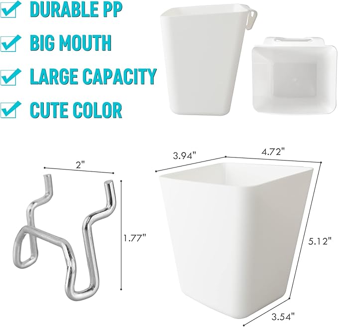 G.CORE Large Pegboard Cups Peg Board Storage Bin 6 Pack with Hooks, Square Box Shape Pegboard Cup Holder Accessories for Garage Workbench/Craft Room/Office/Playroom/Home Kitchen Organization (Mixed)