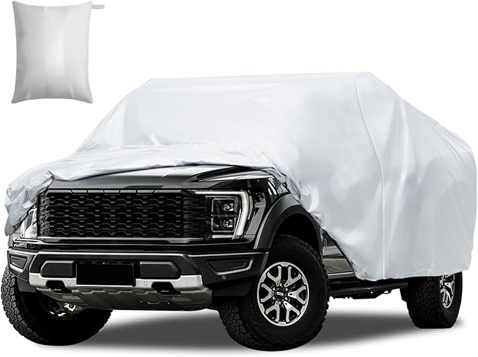 Truck Cover Waterproof All Weather, Migaven Truck Cover Custom Fit for Ford F150 Raptor Chevrolet Silverado 1500, Windproof Covers with Door Zipper, Silver (Not Include Mirror Pocket)