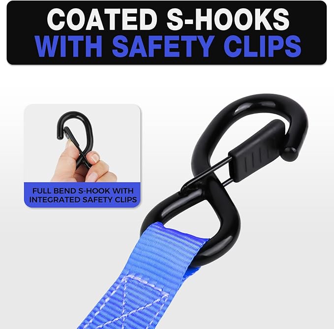 Heavy-Duty Retractable Ratchet Straps (4-Pack) – 1500 lb Break Strength Auto Self-Retracting Tie-Down Straps 1 inch x 12 Feet with Soft Loops, for Truck Motorcycle ATV Cargo Trailer