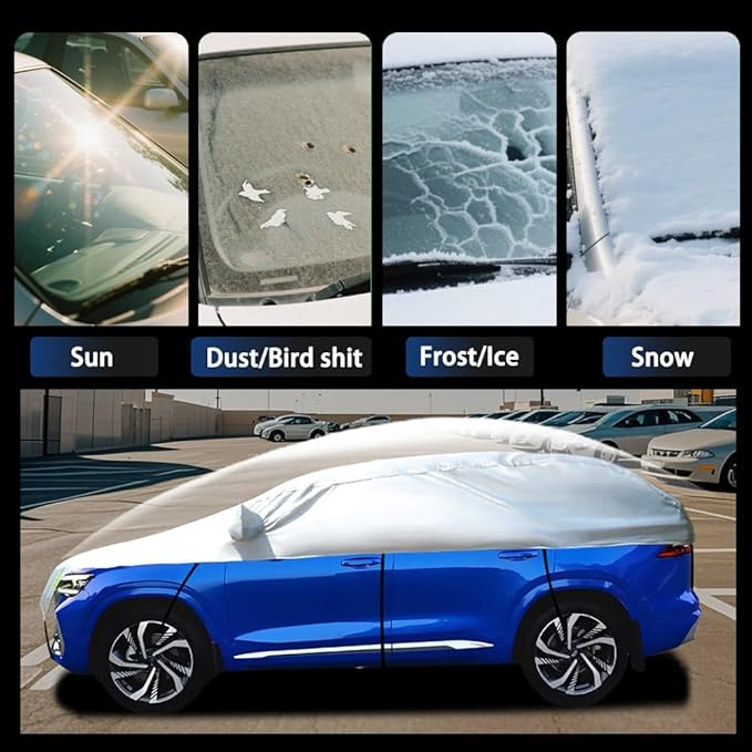Half Car Cover Car Cover for Sunshade Half Car Body Cover Snow Cover Waterproof Universal Silver with Cotton (SUV)