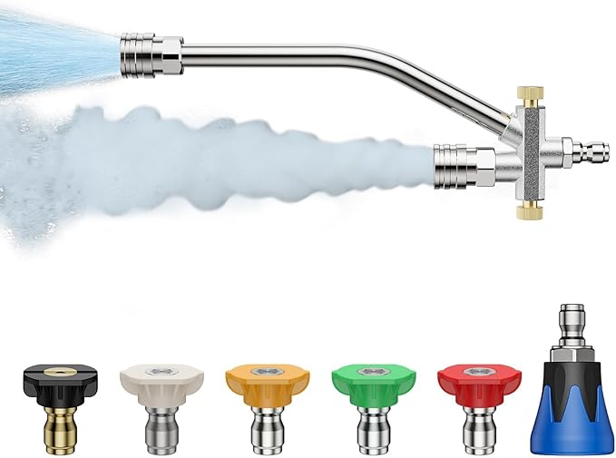 Foam Cannon Dual Connector Accessory, Pressure Washer Double Tip Attachment for Car Wash, 6 Pressure Washer Nozzle Tips, 1/4" Quick Connect, 5000PSI