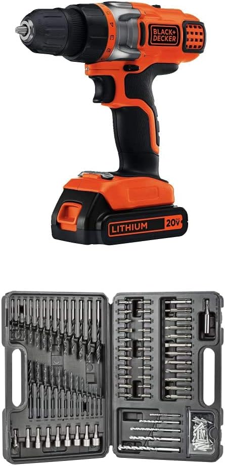 BLACK+DECKER BDA91109 Combination Accessory Set, 109-Piece with BLACK+DECKER LDX220C 20V MAX 2-Speed Cordless Drill Driver (Includes Battery and Charger)