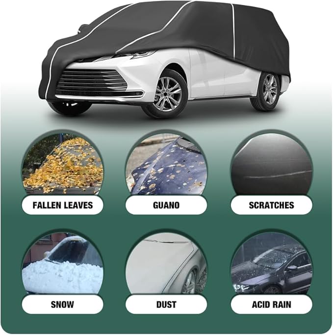 Fluorescent Strip Design Waterproof Car Cover Compatible for Toyota Sienna Minivan 2003-2024 All Weather 6 Layers Full Car Cover Safe Parking at Night with Storage Bag