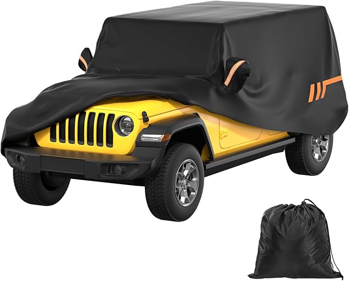 JOYTUTUS Car Cover Compatible with 4 Doors Wrangler JK JL TJ YJ CJ7, Water-Resistant All Weather Cover 1976-2026 Wrangler Unlimited, Windproof Dustproof Scratch Resistant Auto Cover