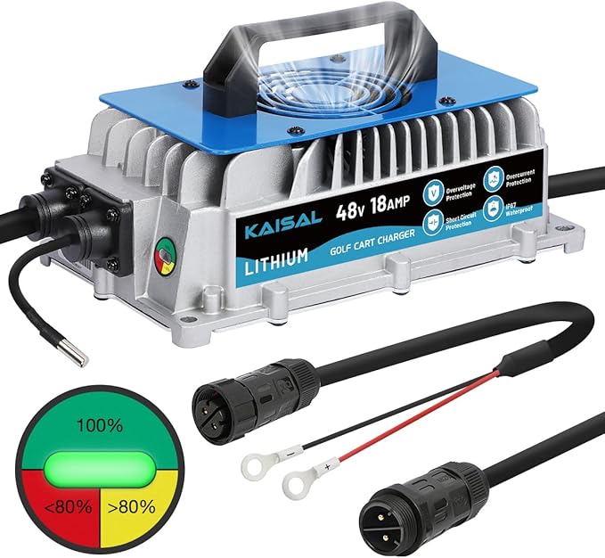 Lithium Battery Charger 48 Volt/58.4V 18A for 48V (51.2V) LiFePO4 Battery 1250W Lifepo4 Battery Charger 48 Volt, IP67 Waterproof, for Golf Cart, Forklift, Electric Outboard, Boat, Solar, RV, Off-Grid