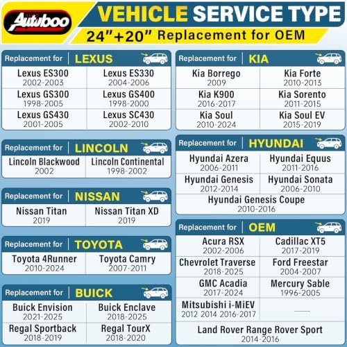 AUTOBOO Pro Silicone Windshield Wiper Blade 24"+20" All-Season Performance