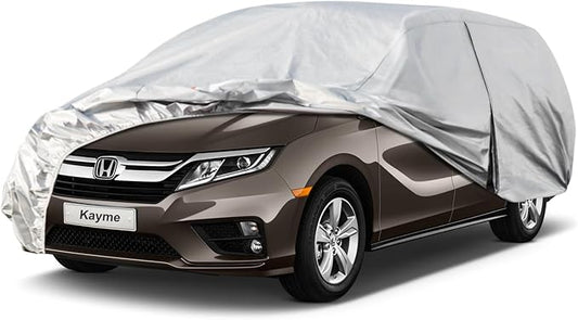 Kayme 6 Layers Car Cover Custom Fit for Honda Odyssey (1999-2025) Waterproof All Weather for Automobiles, Outdoor Full Cover Rain Sun UV Protection.Silver