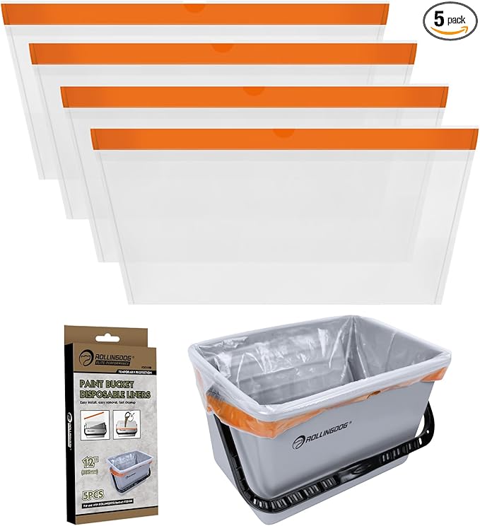 ROLLINGDOG 12 inch Disposable Paint Bucket Liners - Heavy duty LDPE material Easy removal and fast cleanup(Pack of 5)