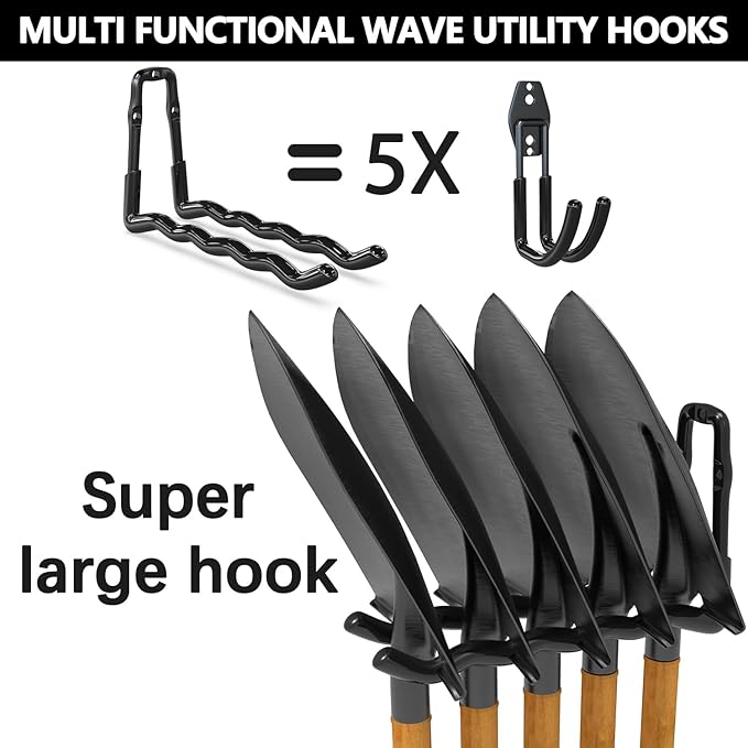 3-H Super Heavy Duty Garage Hooks 14 Pack, One-Piece Construction Garage Wall Hooks, Garage Hanger & Organizer Wall Mount for Ladders, Bikes, Chairs, WeedEaters, Shovels, Garden Tools (Black)