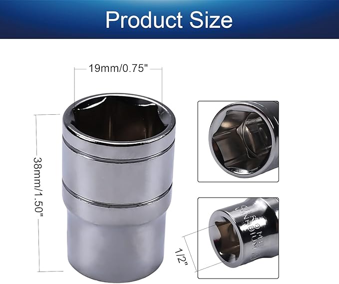 Utoolmart 1/2-Inch Drive 19mm 6-Point Shallow Socket, Metric, Cr-V Chrome-vanadium