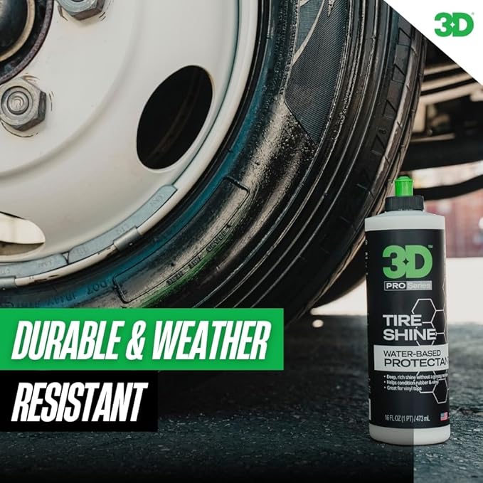 3D Tire Shine Gel – Water-Based, High Gloss Tire Dressing | Non-Greasy, Long Lasting Finish for Rubber, Trim & Vinyl | Easy Gel Application | Car Detailing |16 oz