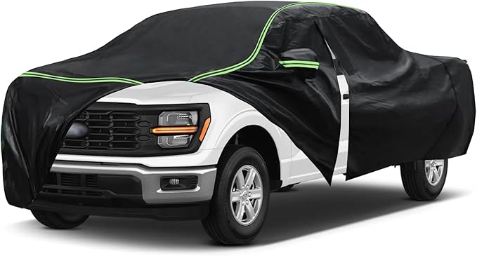 Car Cover for Ford F-150 5.5ft Pickup Truck 1995-2023 – Durable 210D Oxford Fabric, Waterproof & UV-Resistant, All-Weather Protection with Windproof Straps and Reflective Details