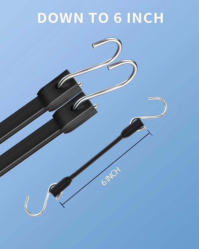 6 Inch Short Rubber Bungee Cords Heavy Duty Outdoor, Mini Small Bungee Straps with Upgraded Hooks, Black Tarp Straps with 1.9X Max Stretch & 100% Rubber for Cargo, Van, Truck, Motorcycle, etc (12 Pcs)