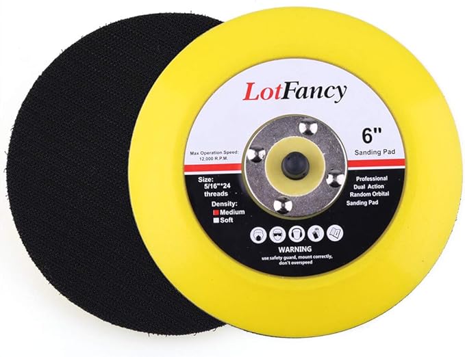 LotFancy 6 Inch Hook and Loop Backing Plates, Pack of 2- DA Air Random Orbital Sander/Polisher PU Backing Pad for Sanding Finishing Polishing Buffing, 5/16”-24 Threads