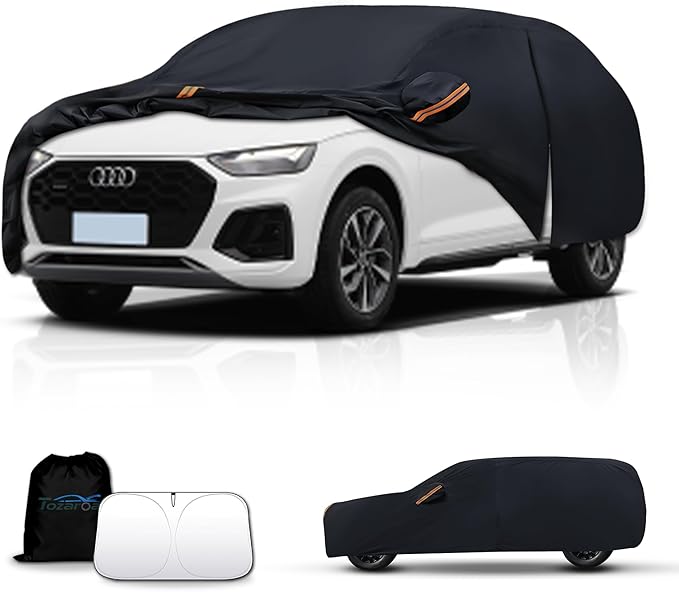 Waterproof Car Cover All-Weather, Heavy-Duty Outdoor Full Exterior Automobiles Snow Cover for SUV 182-190 inch with Sun Visor,Zippered & Storage Bag - Black