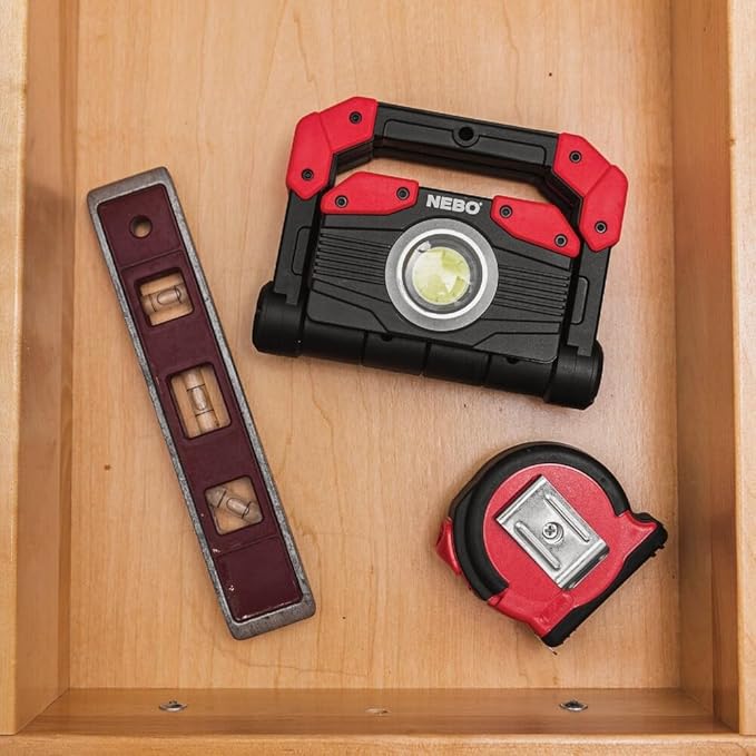 NEBO OMNI 2K Rechargeable Work Light | 2000 Lumens COB, 6 Light Modes, Rotating Magnetic Handles, Built-In Power Bank, Water Resistant, Portable Camping Lantern, Includes USB-C Charging Cable