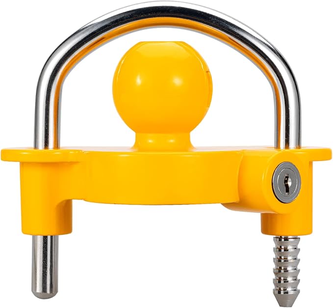 TOPSHINE Trailer Hitch Lock Universal Ball Tow Coupler Security Lock Anti-Theft Fits 1-7/8", 2", and 2-5/16" Couplers, Heavy Duty Steel for Towing Trailers Caravans, Yellow